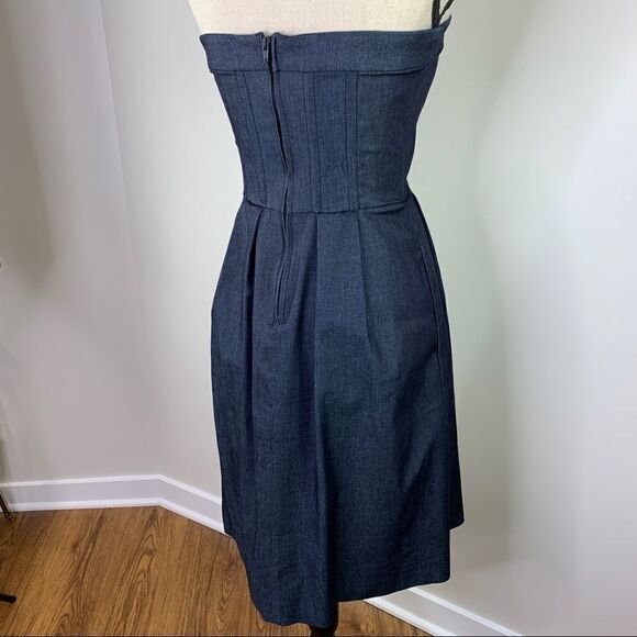Zara Dark Blue Tailored 90s Y2K Denim Strapless Dress Like-New - Picture 6 of 12